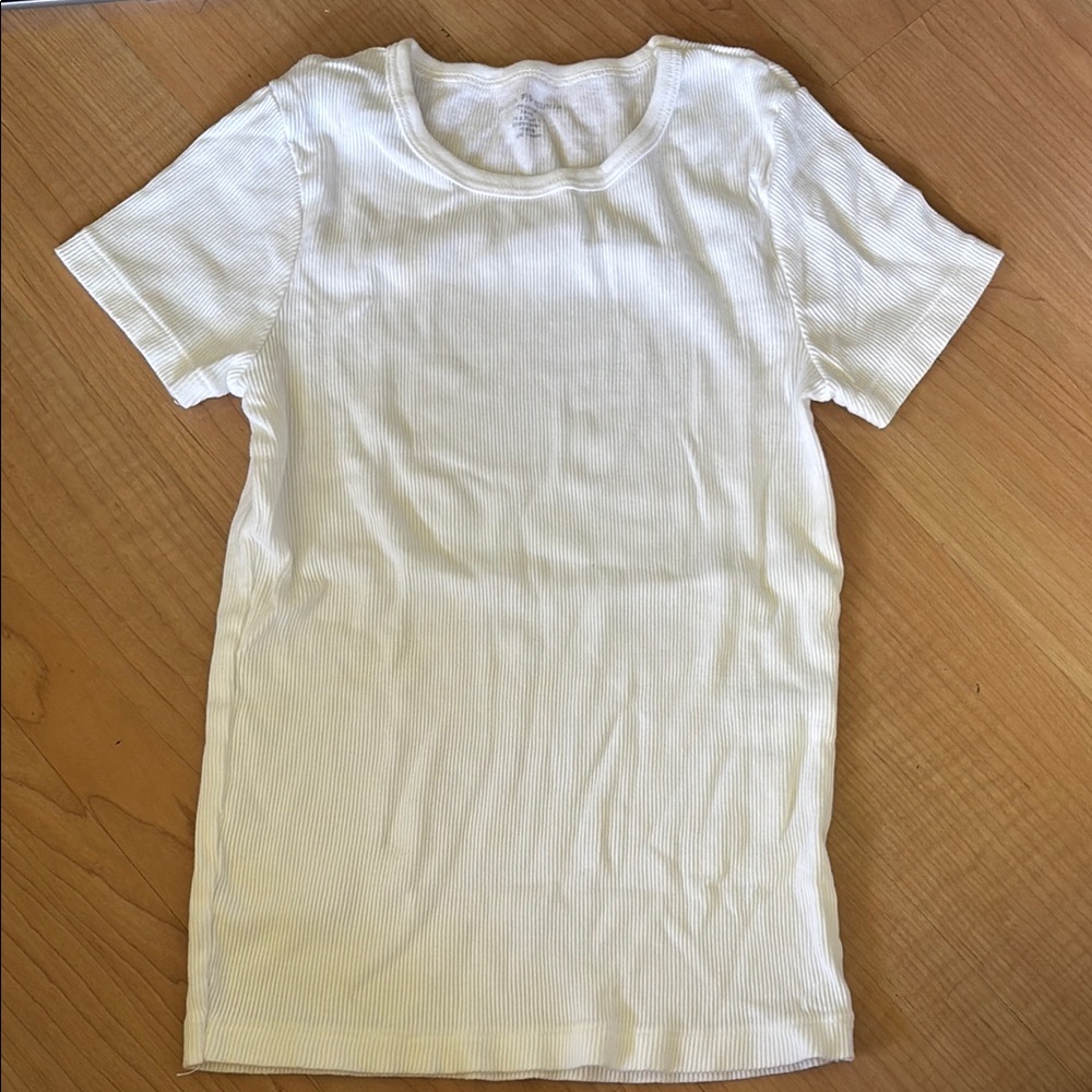 Brandy Melville White Ribbed Short Sleeve T-Shirt